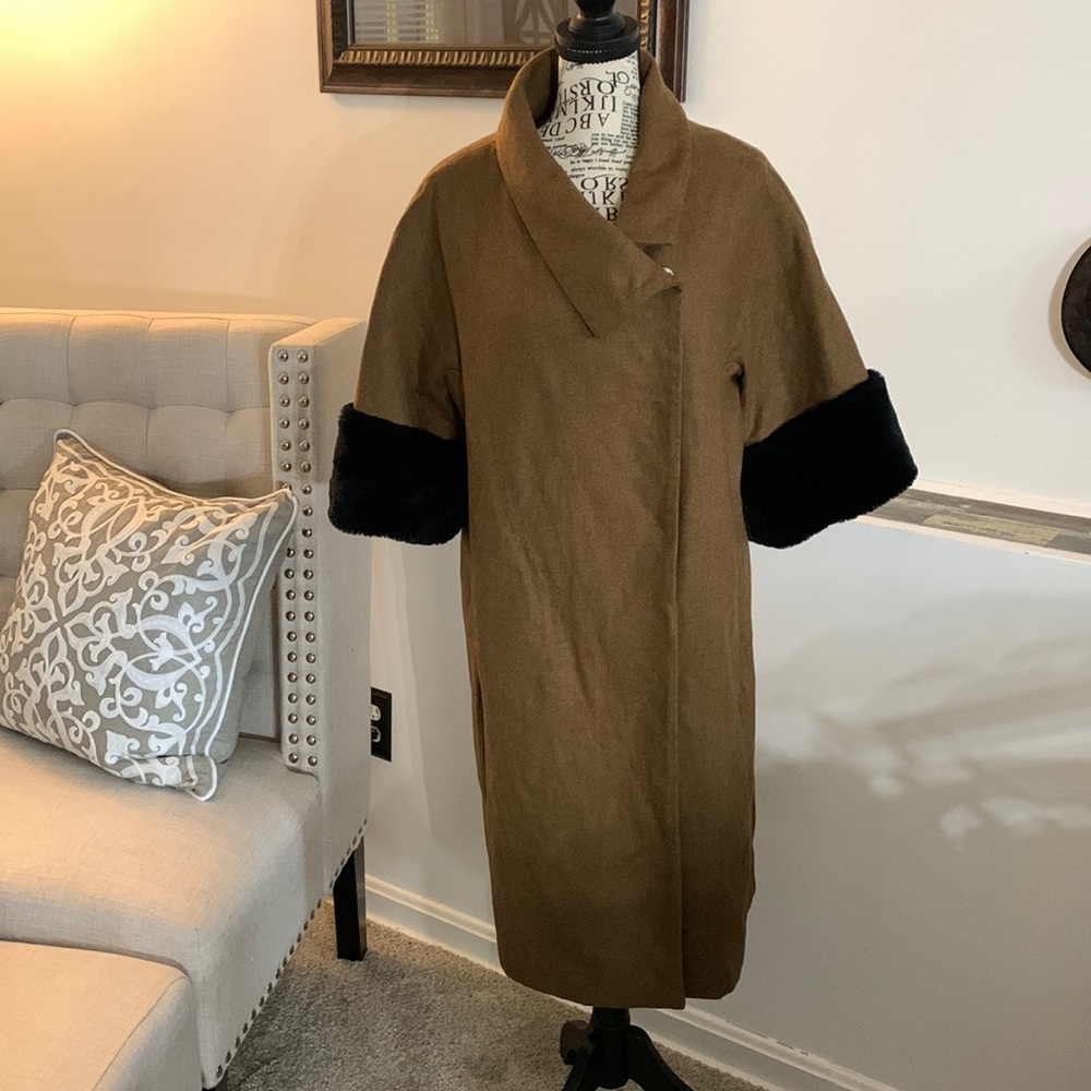 Lela Rose Double Face Coat w/ Fur Cuff